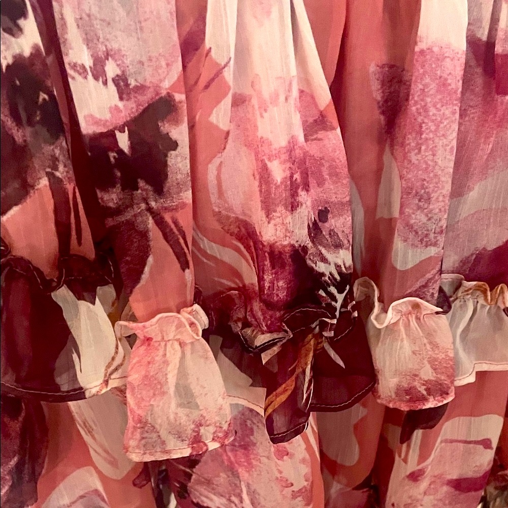 Misa Los Angeles Bridget Ruffled Floral Pink/Burgundy Dress Size Medium NWT - Picture 5 of 8